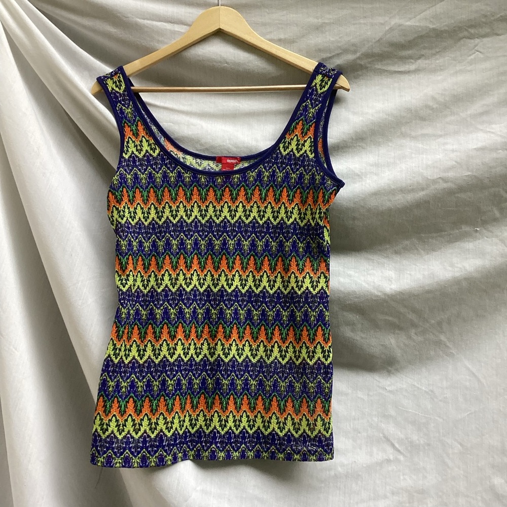 BONGO Blue and Orange Fitted sheer Graphic Tank Top, size XL